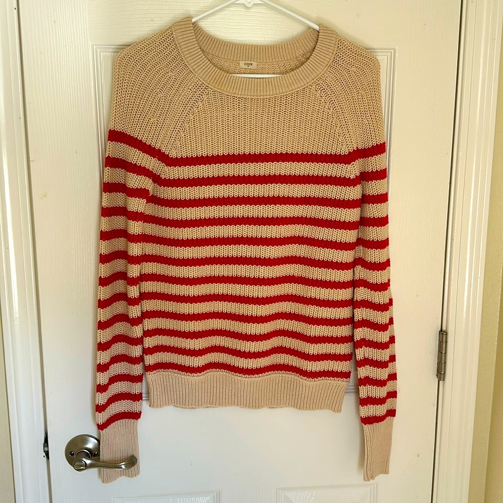 J. Crew cotton beige and red striped sweater